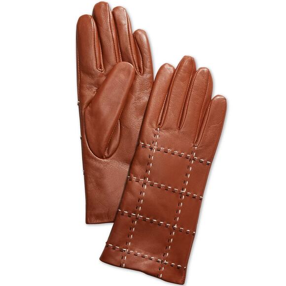 Charter Club Plaid Top Stitch Leather Smart Gloves Super Soft Lining New - Picture 3 of 6